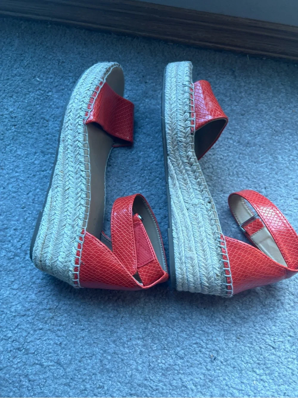 Franco Sarto Red Snake Embossed Espadrille Platform Sandals 8.5